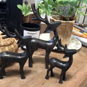 3 metal deer/ reindeer, bronze in color.